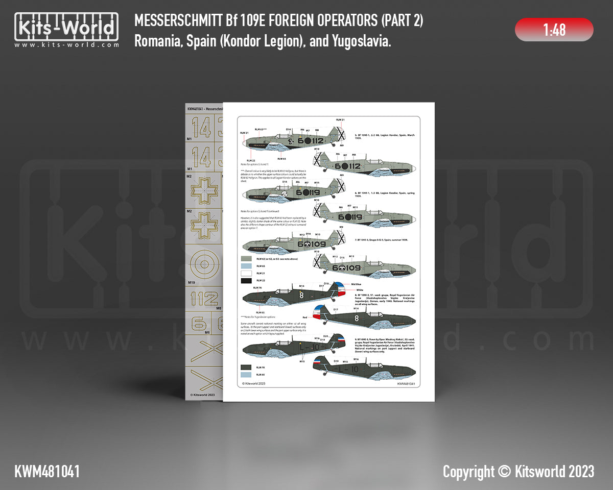 Kits-World KWM481041 Bf-109E Foreign Operators Stencil Masks 1:48