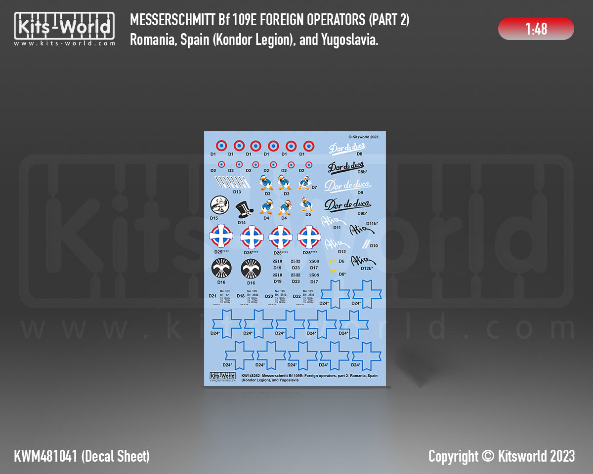 Kits-World KWM481041 Bf-109E Foreign Operators Stencil Masks 1:48