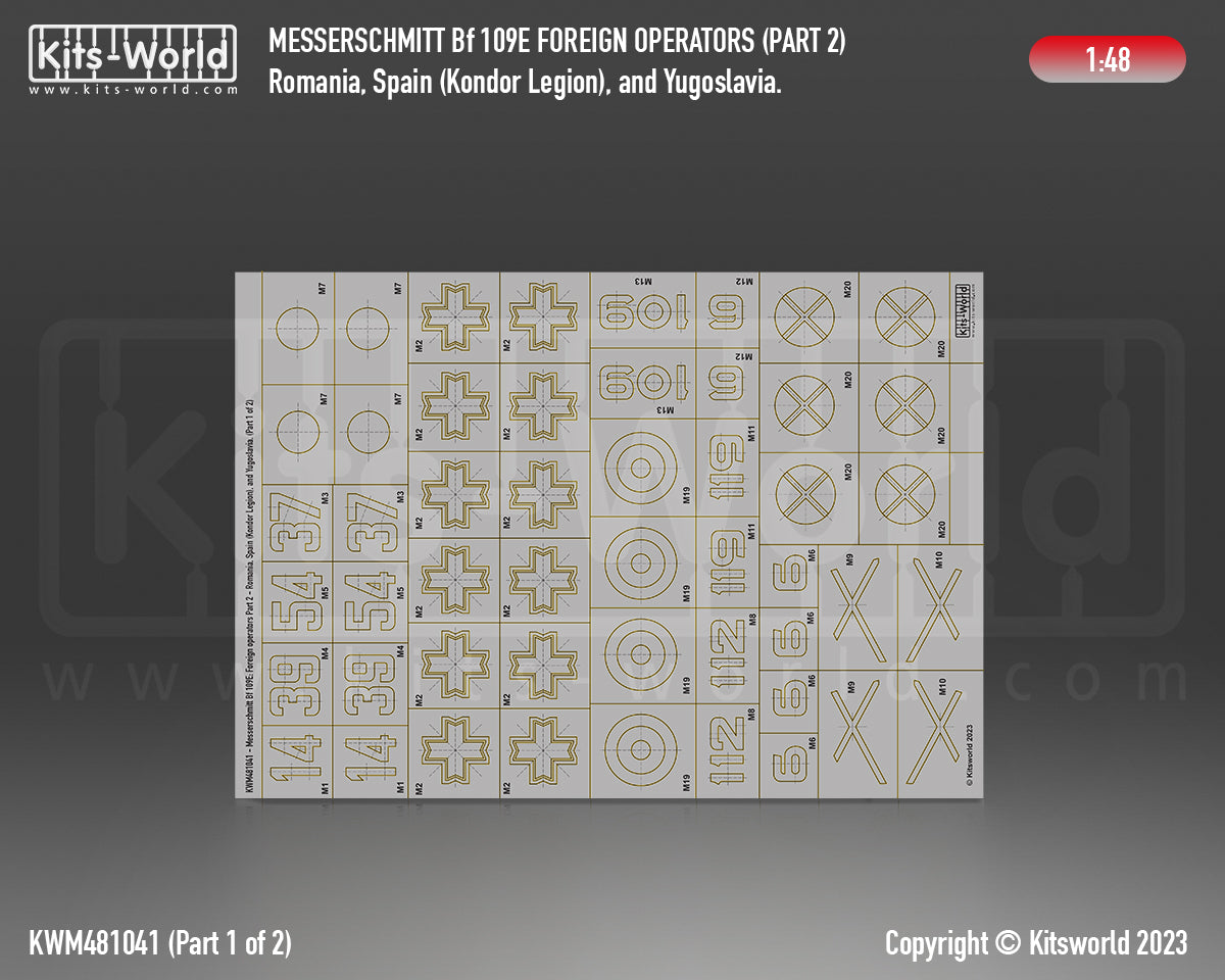 Kits-World KWM481041 Bf-109E Foreign Operators Stencil Masks 1:48