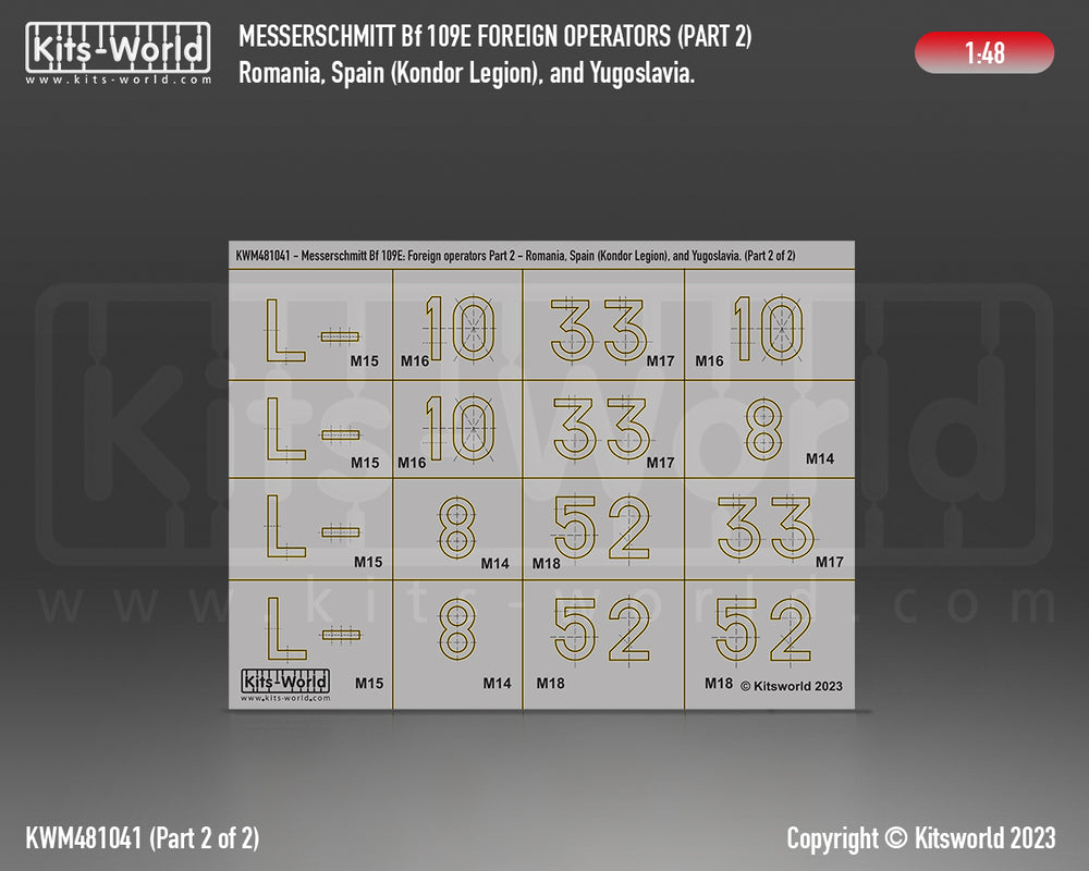 Kits-World KWM481041 Bf-109E Foreign Operators Stencil Masks 1:48