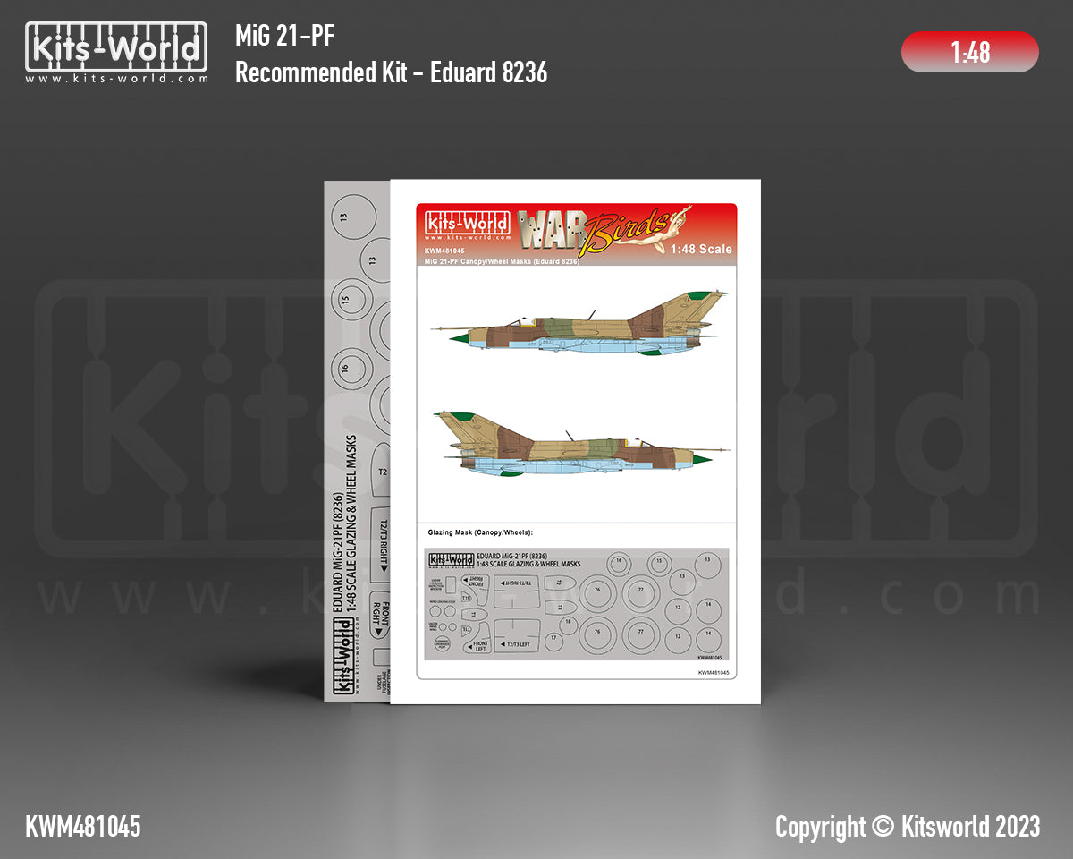 Kits-World KWM481045 1:48 Mikoyan MiG-21PF wheels and canopy frame paint masks