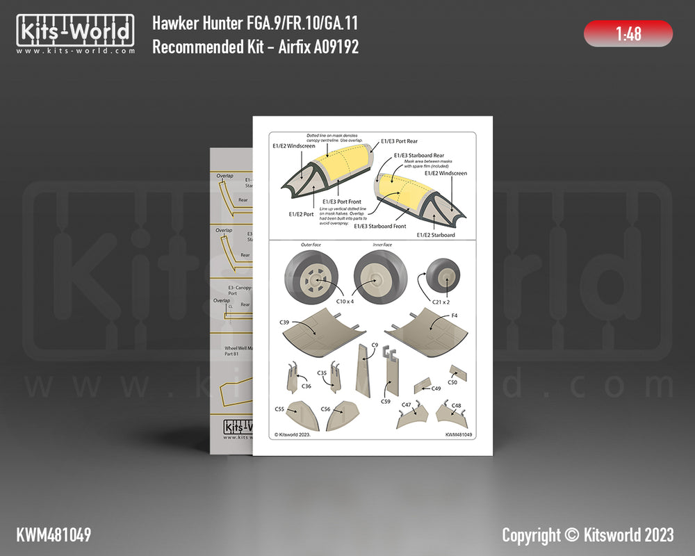 Kits-World KWM481049 Hawker Hunter Wheel/Canopy Paint Masks 1:48