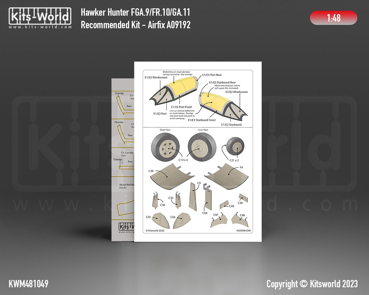 Kits-World KWM481049 Hawker Hunter Wheel/Canopy Paint Masks 1:48
