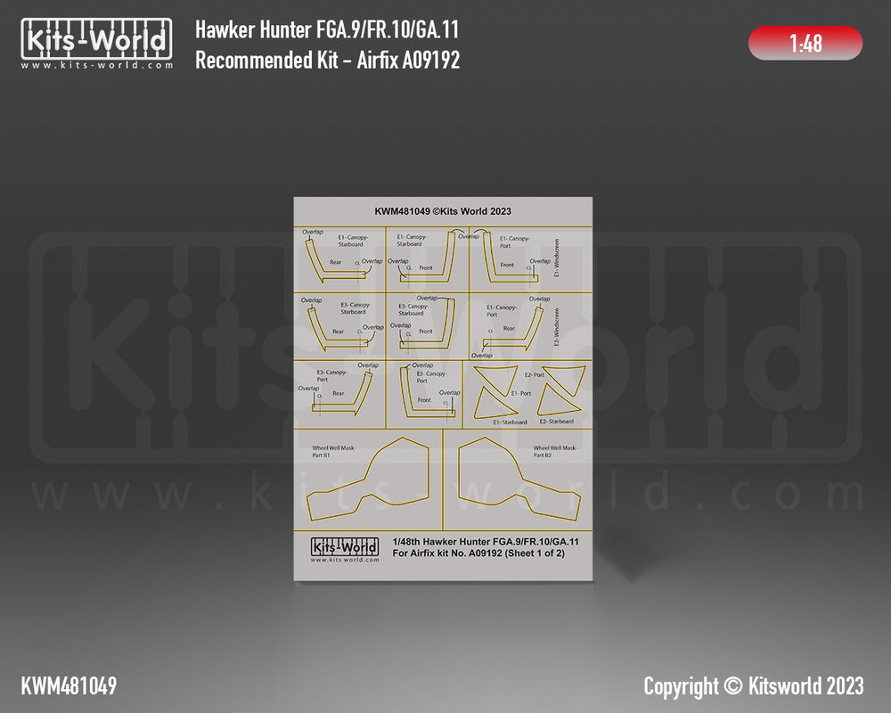 Kits-World KWM481049 Hawker Hunter Wheel/Canopy Paint Masks 1:48