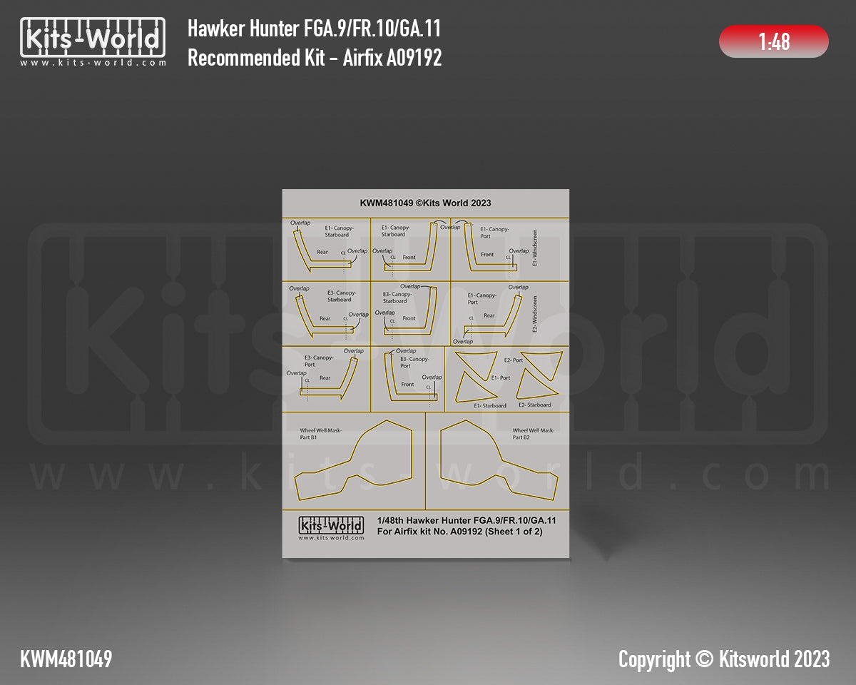Kits-World KWM481049 Hawker Hunter Wheel/Canopy Paint Masks 1:48