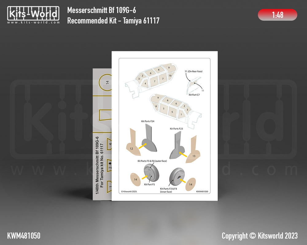 Kits-World KWM481050 1:48 Messerschmitt Bf-109G-6 wheels & canopy masks
