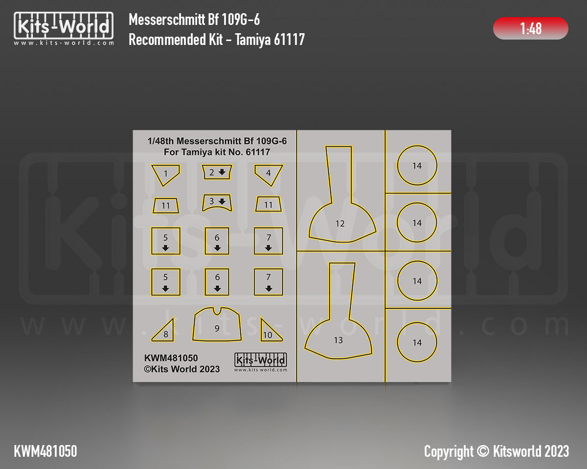 Kits-World KWM481050 1:48 Messerschmitt Bf-109G-6 wheels & canopy masks