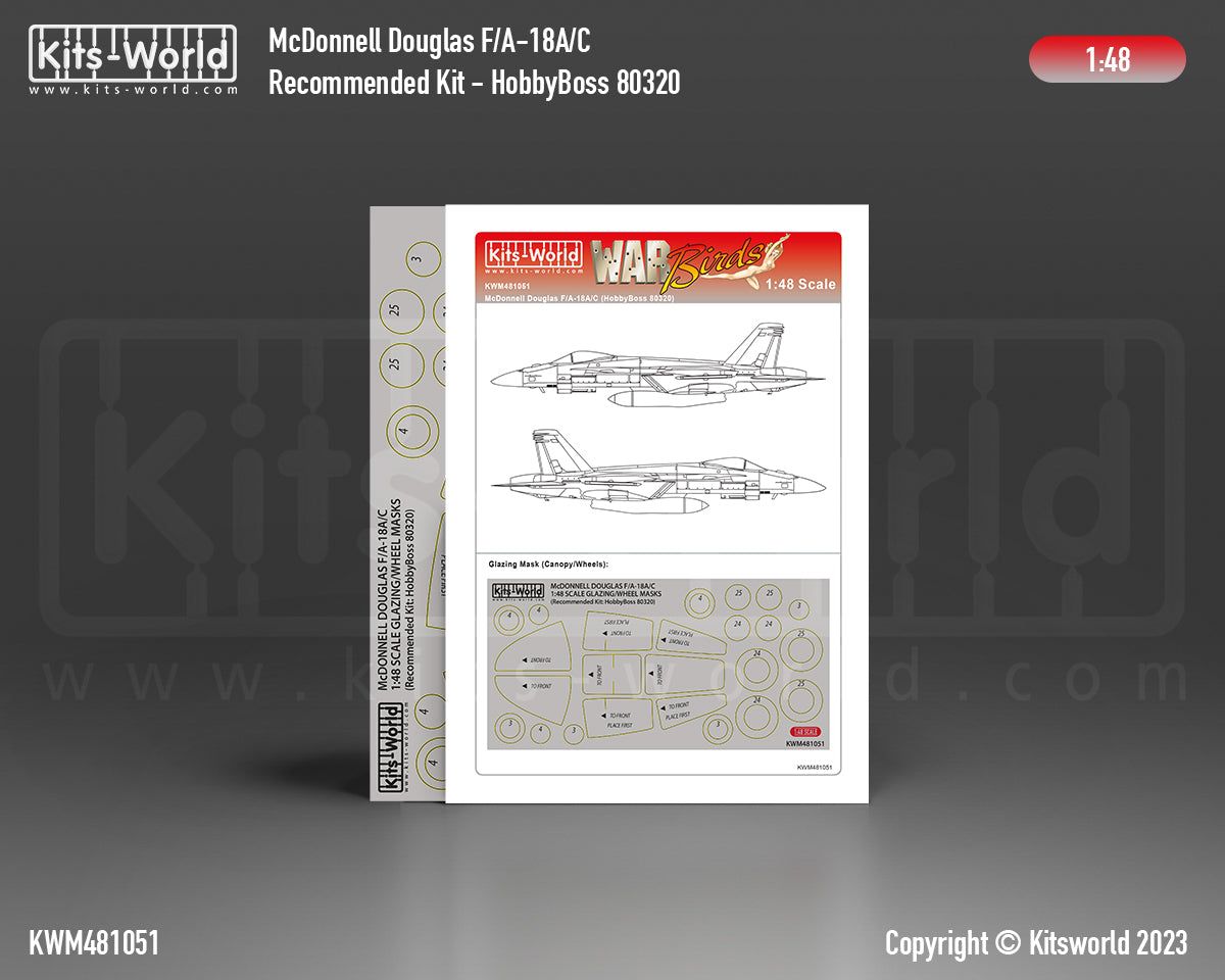 Kits-World KWM481051 F/A-18A/C Hornet Wheel/Canopy Masks 1:48