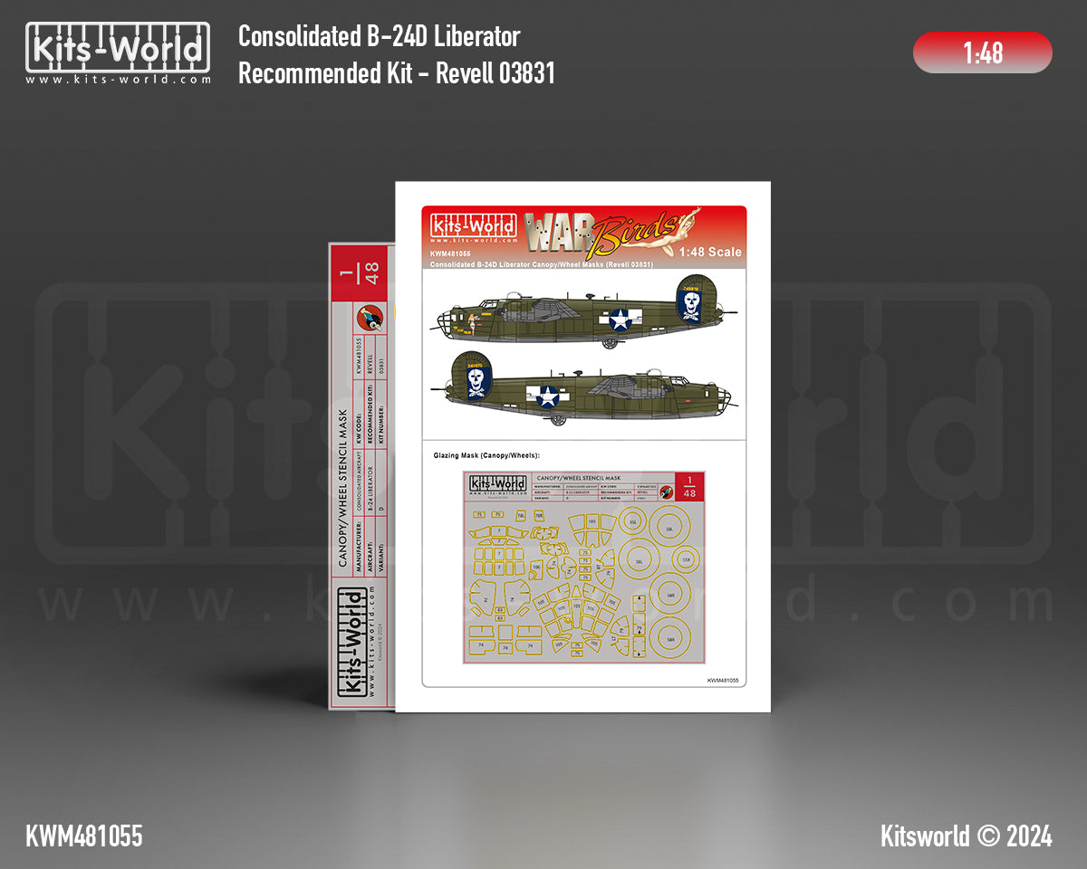 Kits-World KWM481055 B-24D Liberator Wheel/Canopy Paint Masks 1:48