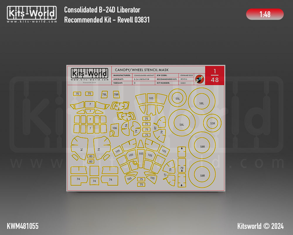 Kits-World KWM481055 B-24D Liberator Wheel/Canopy Paint Masks 1:48