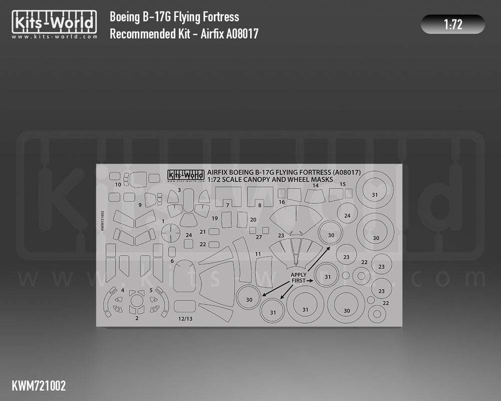 Kits-World KWM721002 B-17G Flying Fortress Wheel/Canopy Masks 1:72