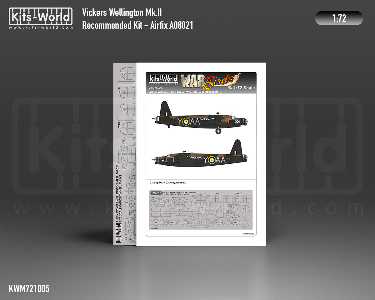 Kits-World KWM721005 1:72 Vickers Wellington wheels and canopy frame paint mask