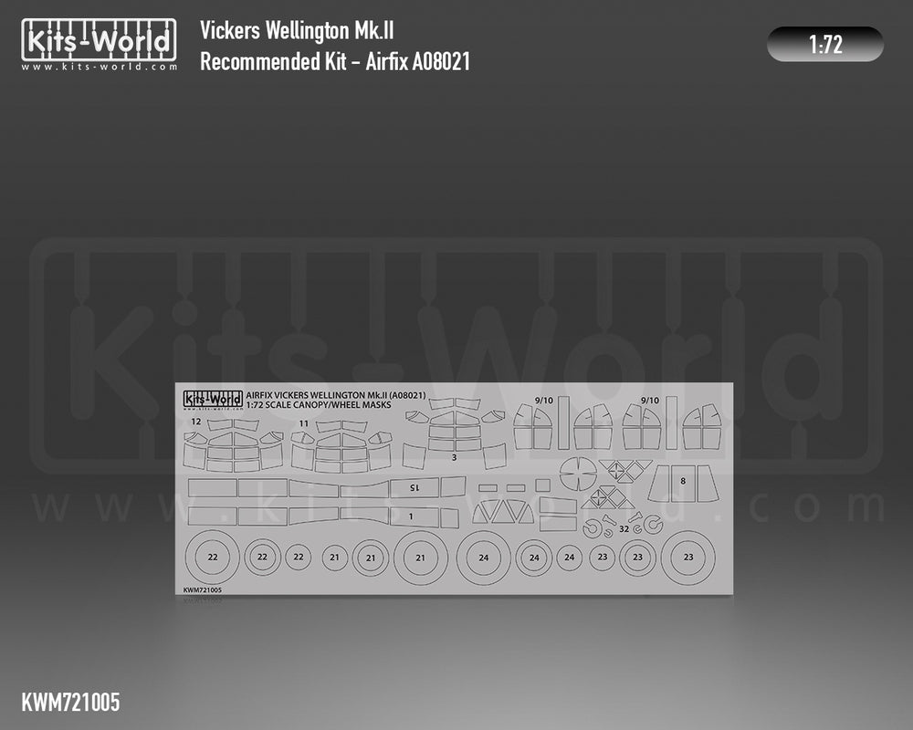 Kits-World KWM721005 1:72 Vickers Wellington wheels and canopy frame paint mask