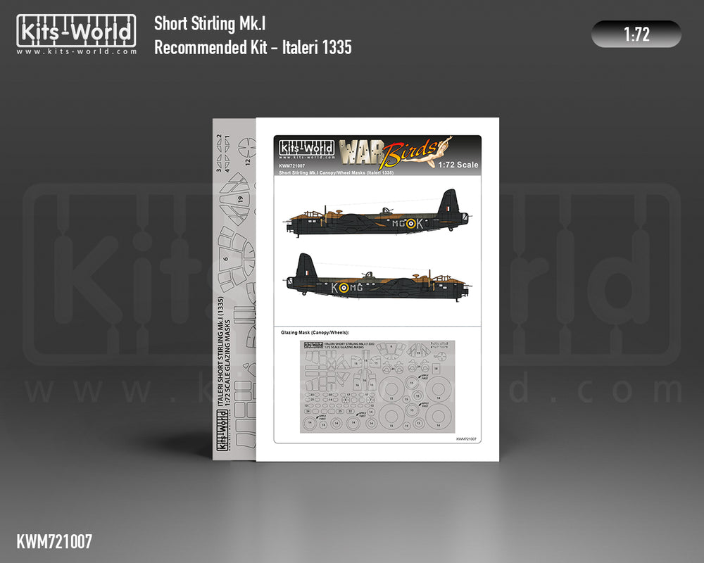 Kits-World KWM721007 1:72 Short Stirling Mk.I wheels and canopy frame paint mask