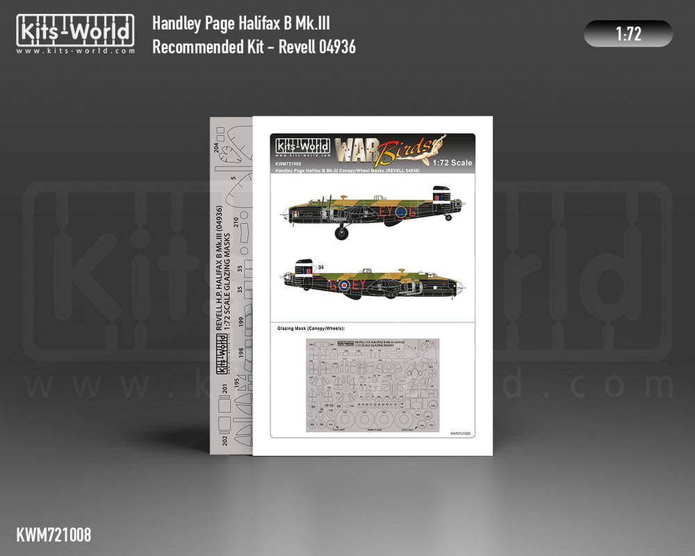 Kits-World KWM721008 Halifax B Mk.III Wheel/Canopy Paint Masks 1:72