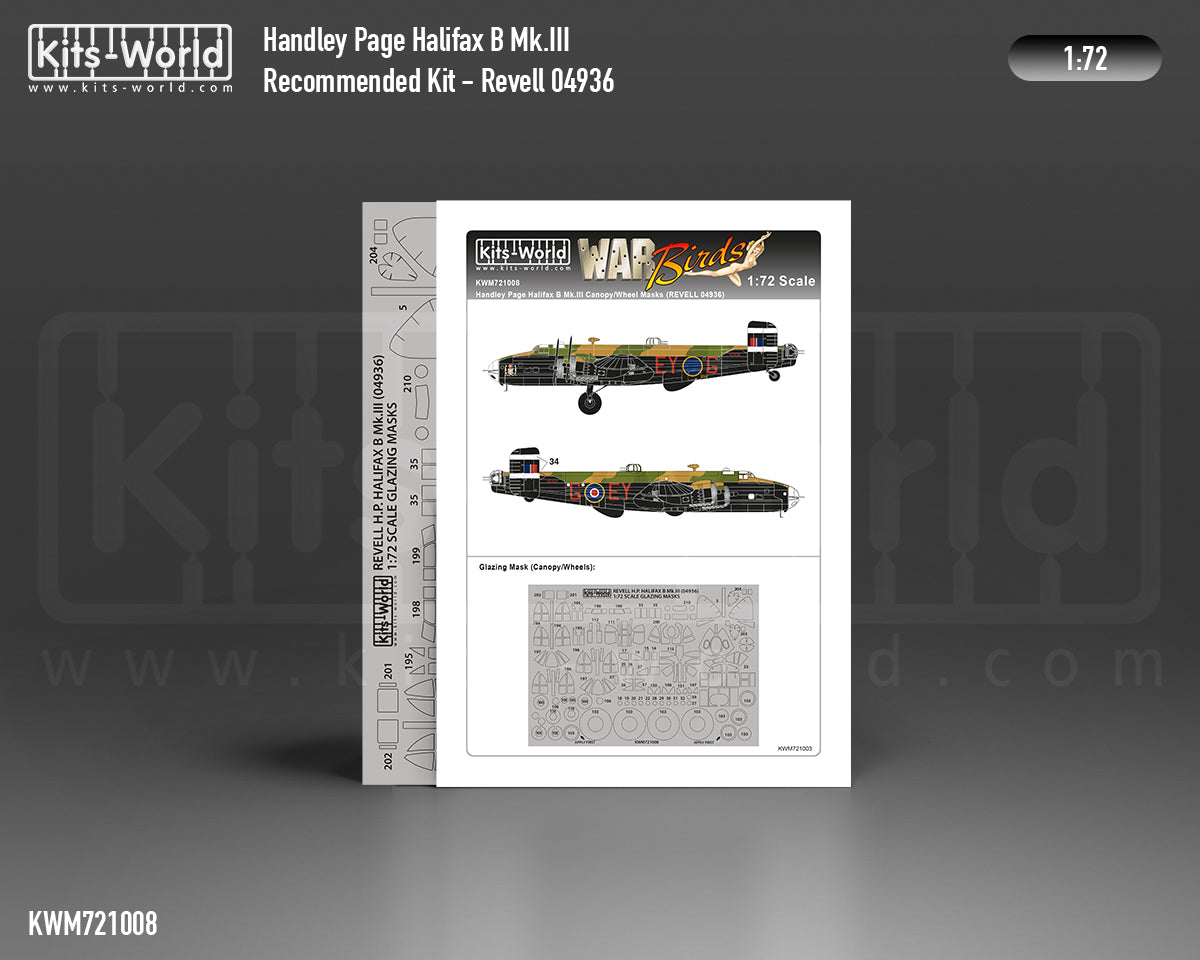 Kits-World KWM721008 Halifax B Mk.III Wheel/Canopy Paint Masks 1:72