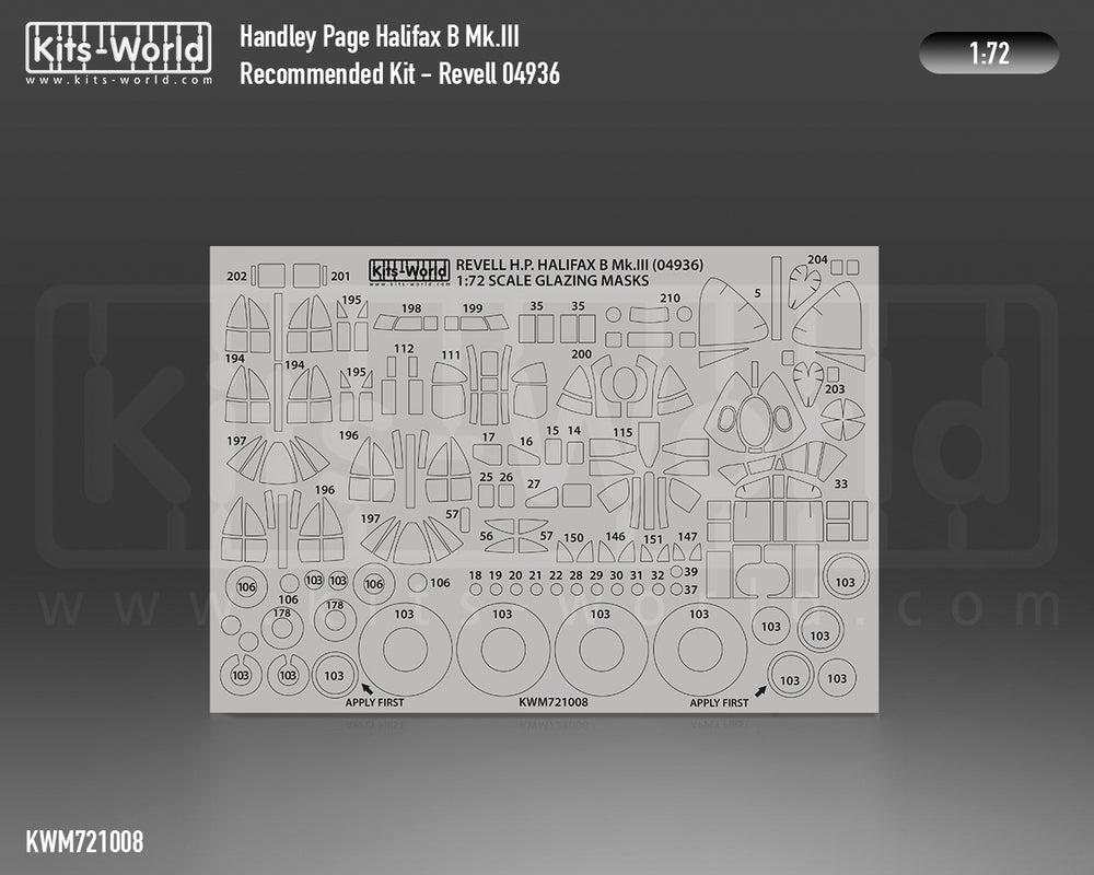Kits-World KWM721008 Halifax B Mk.III Wheel/Canopy Paint Masks 1:72