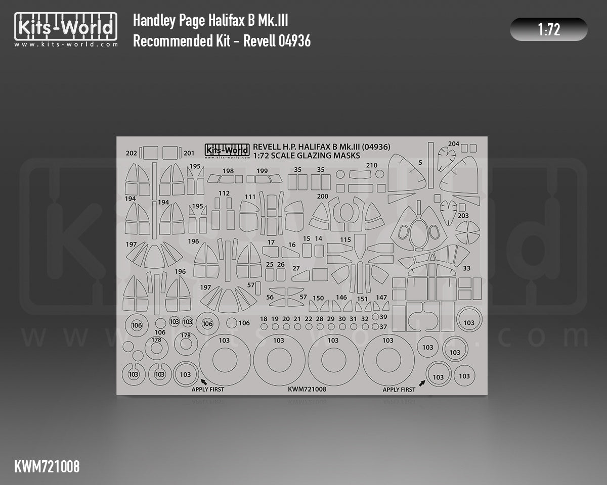 Kits-World KWM721008 Halifax B Mk.III Wheel/Canopy Paint Masks 1:72