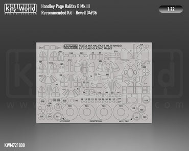 Kits-World KWM721008 Halifax B Mk.III Wheel/Canopy Paint Masks 1:72