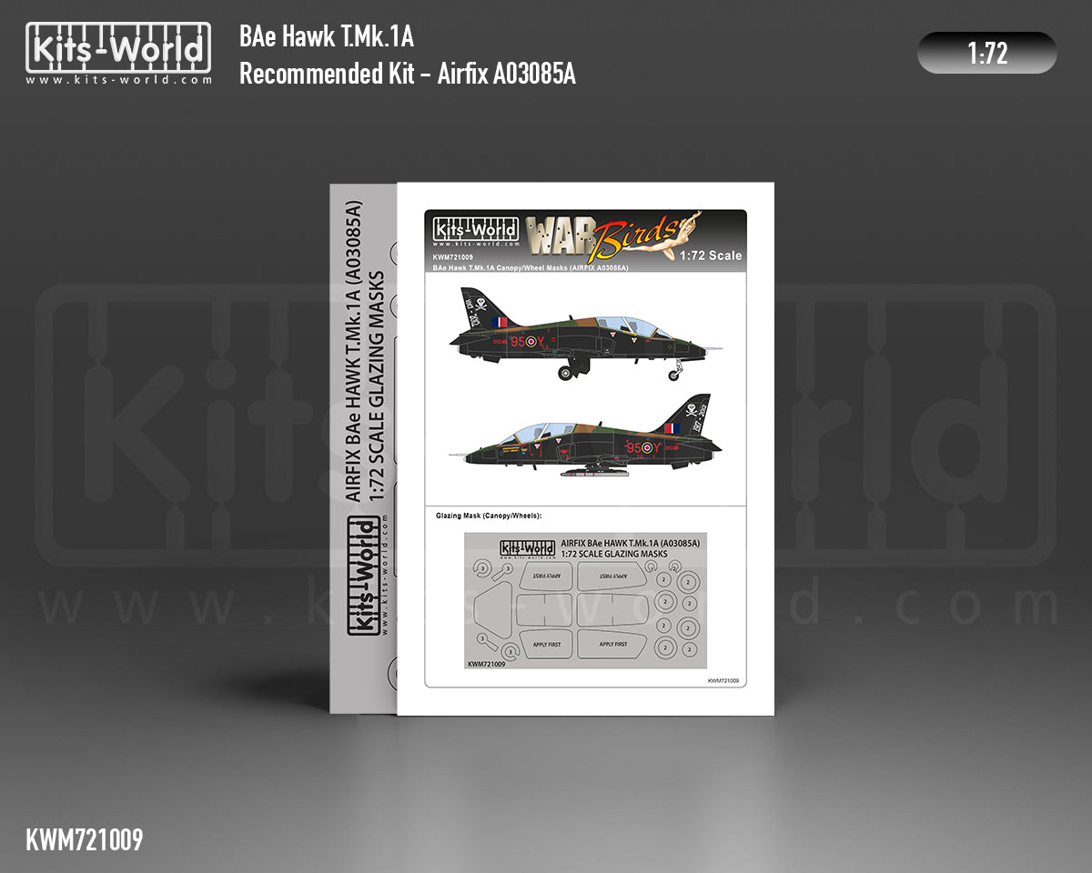Kits-World KWM721009 1:72 BAe Hawk T.1A wheels and canopy frame paint mask