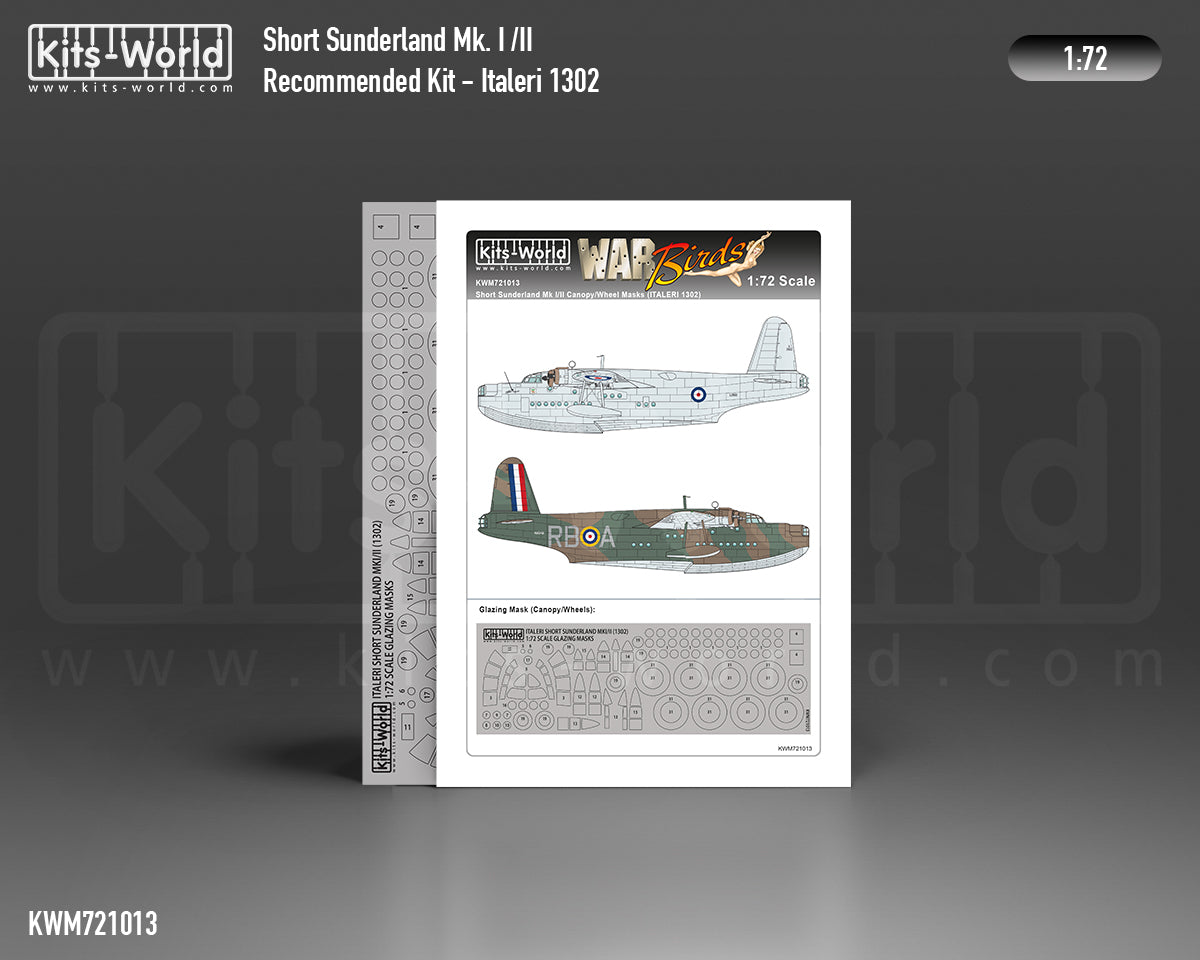 Kits-World KWM721013 1:72 Short Sunderland Mk.I wheels & canopy frame paint mask