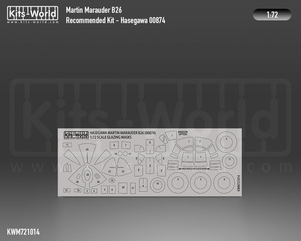 Kits-World KWM721014 1:72 Martin B-26B/C Marauder wheels & canopy mask