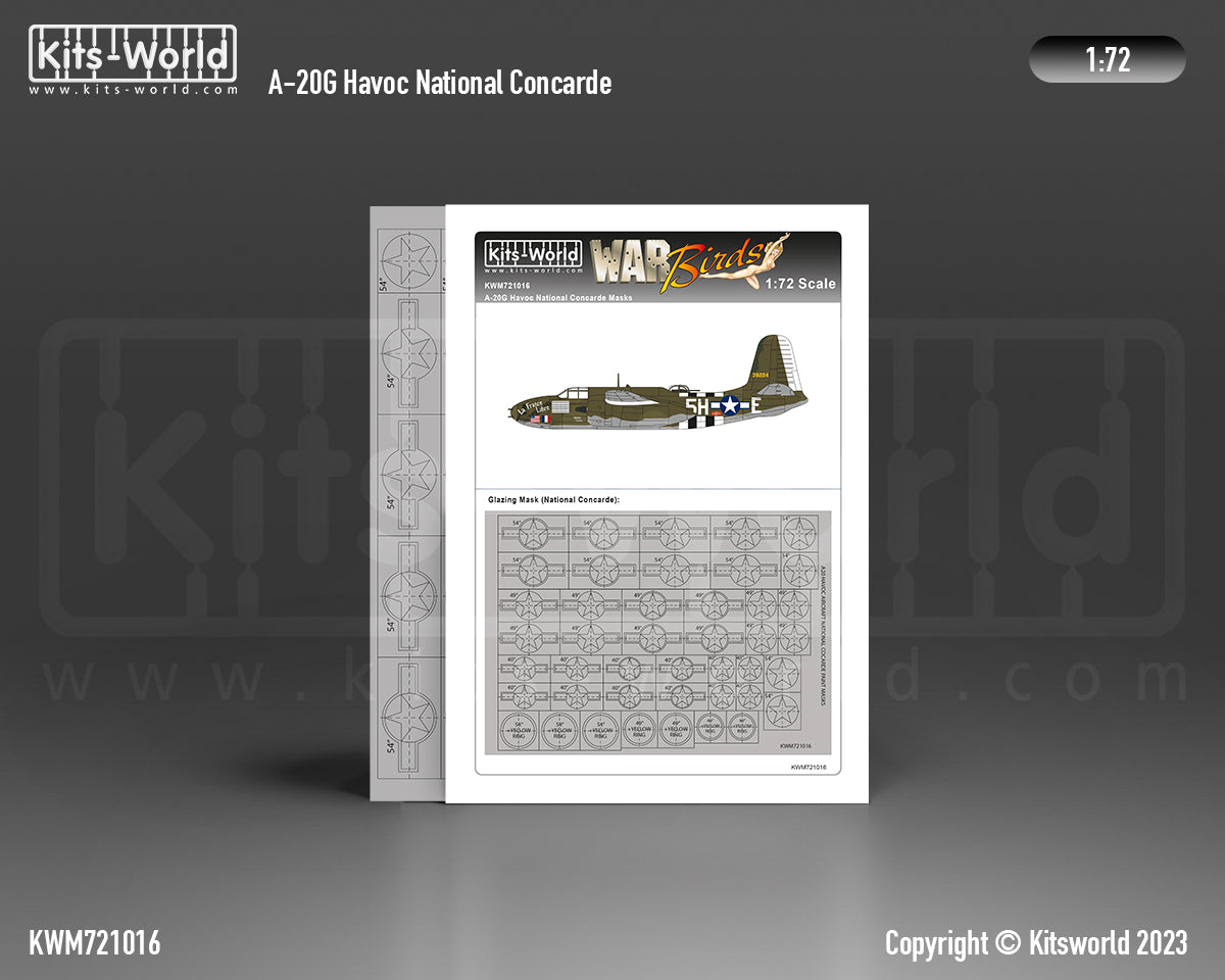 Kits-World KWM721016 1:72 Douglas A-20 Havoc National Cocarde Mask Set.