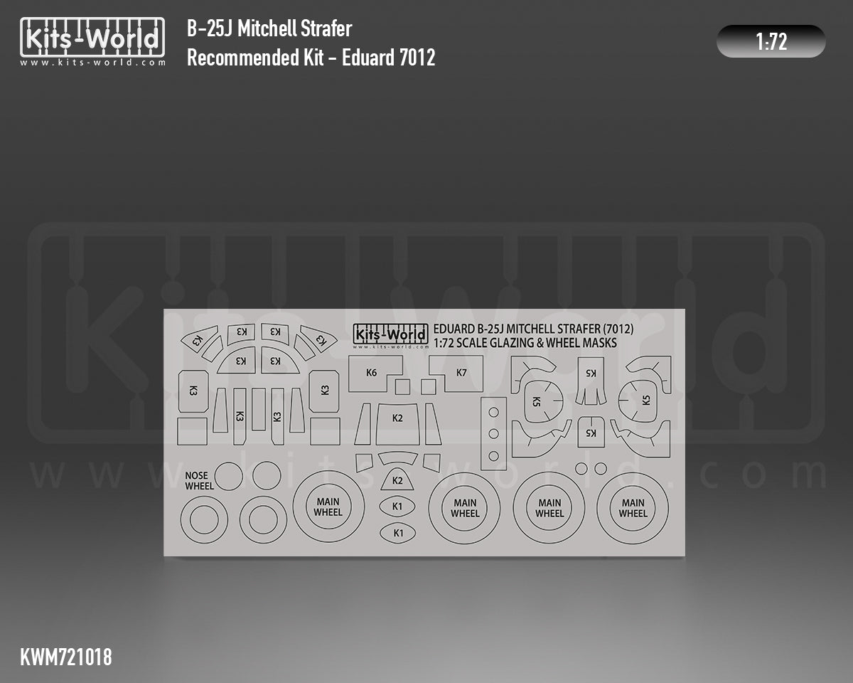 Kits-World KWM721018 B-25J Mitchell Strafer Wheel/Canopy Masks 1:72