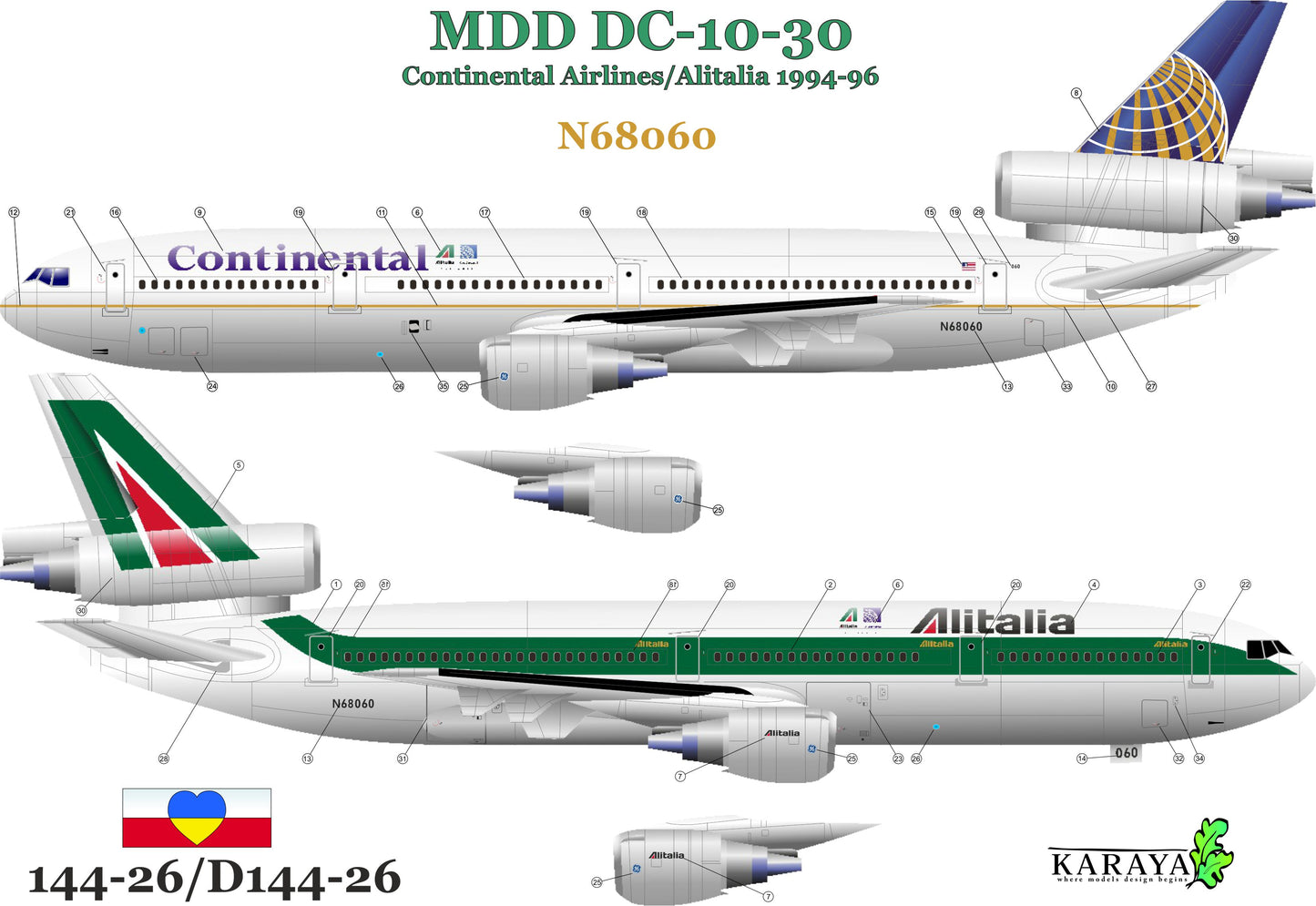 Karaya KY144-26 1:144 DC-10-30 Alitalia/Continental N68060