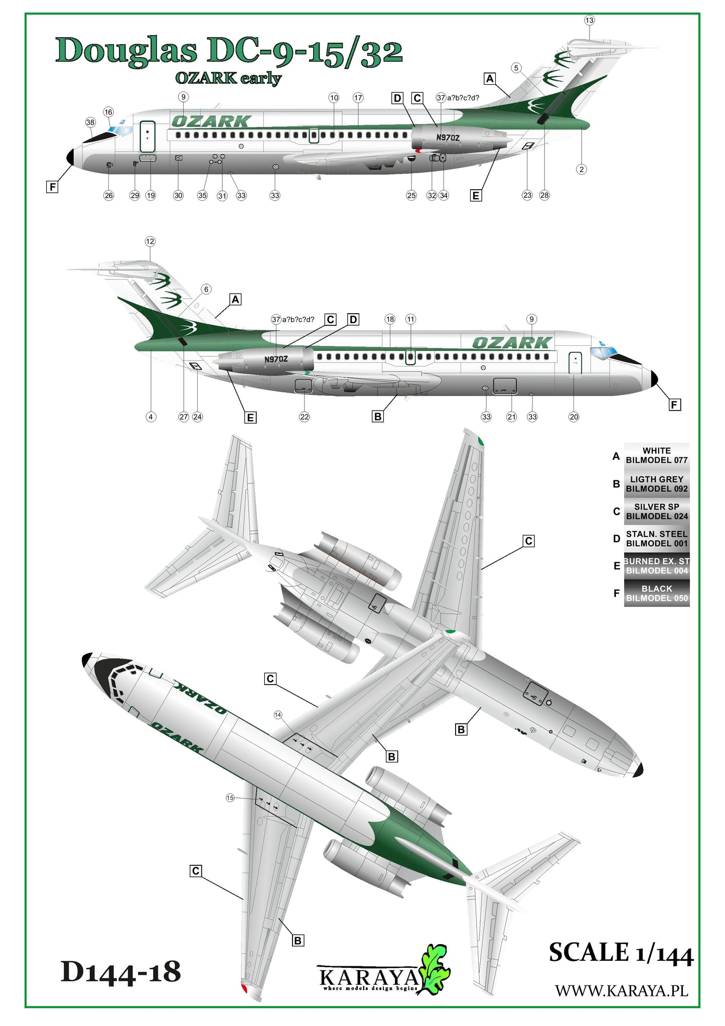 Karaya KYD144-18 1:144 Douglas DC-9- 5/32 OZARK early