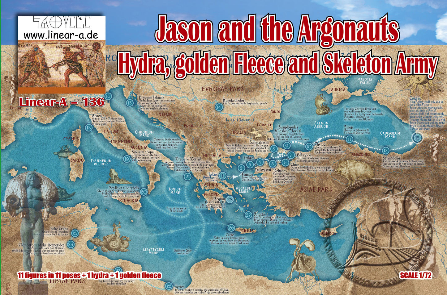 Linear-A LA136 1:72 JASON & THE ARGONAUTS HYDRA, GOLDEN FLEECE, SKELETON ARMY,
