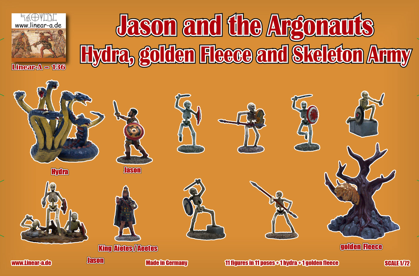 Linear-A LA136 1:72 JASON & THE ARGONAUTS HYDRA, GOLDEN FLEECE, SKELETON ARMY,