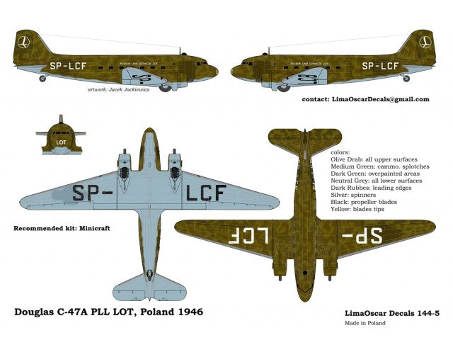 Lima Oscar Decals LD44005 1:144 Douglas C-47A PLL LOT