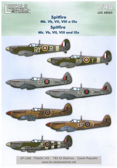 L Decals Studio LDS48003 1:48 Spitfire Mk.Vb, Mk.VII, Mk.VIII & Mk.IXe