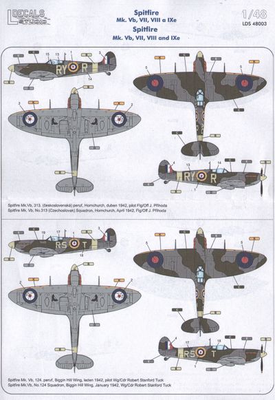 L Decals Studio LDS48003 1:48 Spitfire Mk.Vb, Mk.VII, Mk.VIII & Mk.IXe