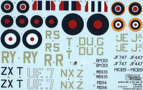 L Decals Studio LDS48003 1:48 Spitfire Mk.Vb, Mk.VII, Mk.VIII & Mk.IXe