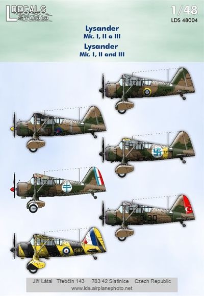 L Decals Studio LDS48004 1:48 Westland Lysander Mk.I, Mk.II and Mk.III