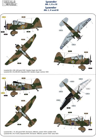 L Decals Studio LDS48004 1:48 Westland Lysander Mk.I, Mk.II and Mk.III