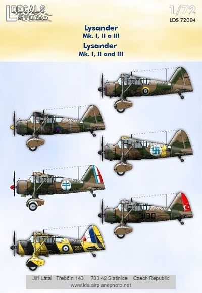 L Decals Studio LDS72004 Westland Lysander Mk.I/II/III 1:72