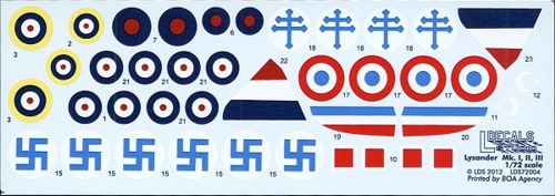 L Decals Studio LDS72004 Westland Lysander Mk.I/II/III 1:72