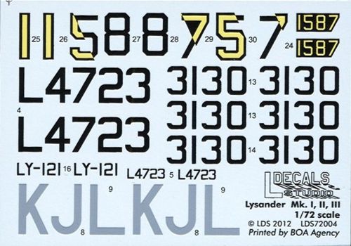 L Decals Studio LDS72004 Westland Lysander Mk.I/II/III 1:72