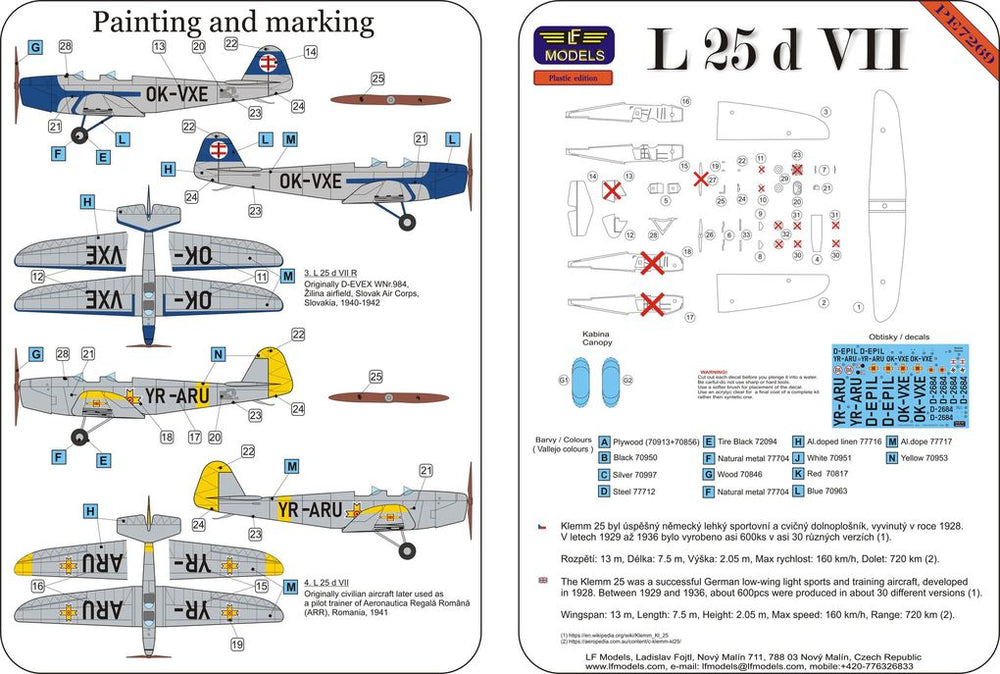 LF Models LFPE7269 L 25d VII Sports & Training Plane Model Kit 1:72