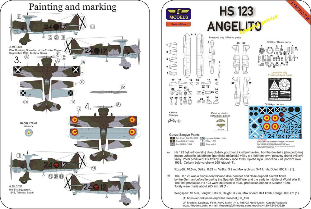 LF Models LFPE7272 Henschel Hs-123 Spanish Service Model Kit 1:72