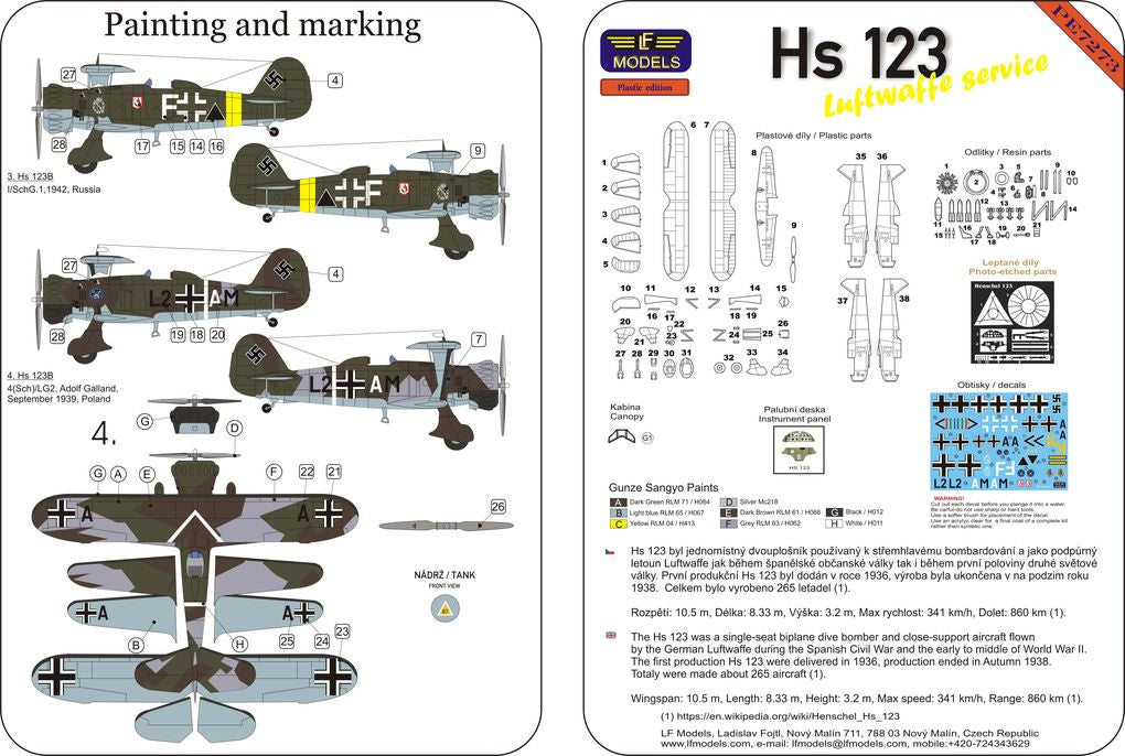 LF Models LFPE7273 Henschel Hs-123 Luftwaffe Service Model Kit 1:72