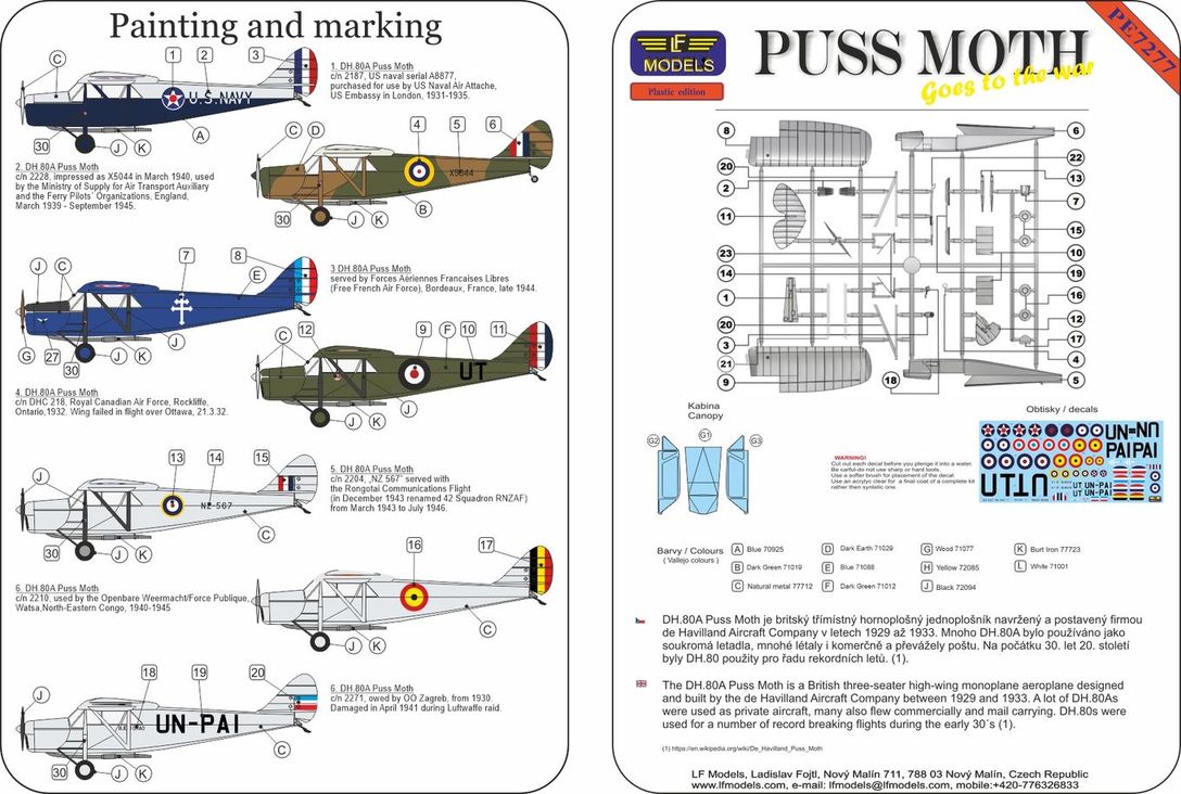 LF Models LFPE7277 1:72 de Havilland DH -80A Puss Moth Goes to the War