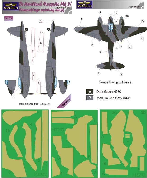 LF Models LFMM3232 de Havilland Mosquito Mk.IV Camo Masks Pt I 1:32