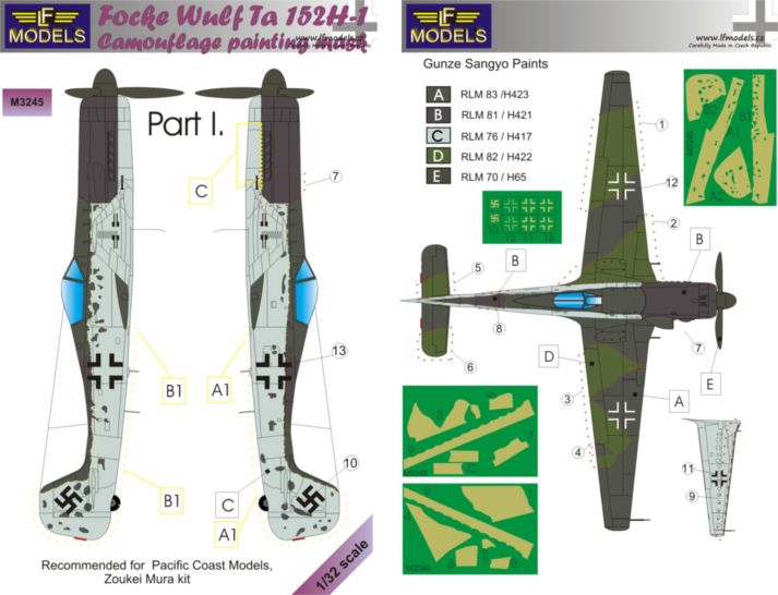 LF Models LFMM3245 Focke-Wulf Ta-152H-1 Camo & Insignia Masks Pt I 1:32