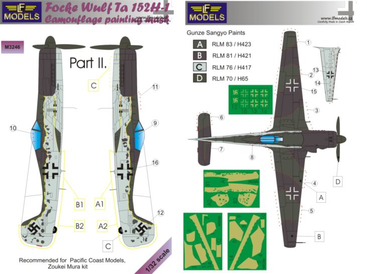 LF Models LFMM3246 Focke-Wulf Ta-152H-1 Camo & Insignia Masks Pt II 1:32