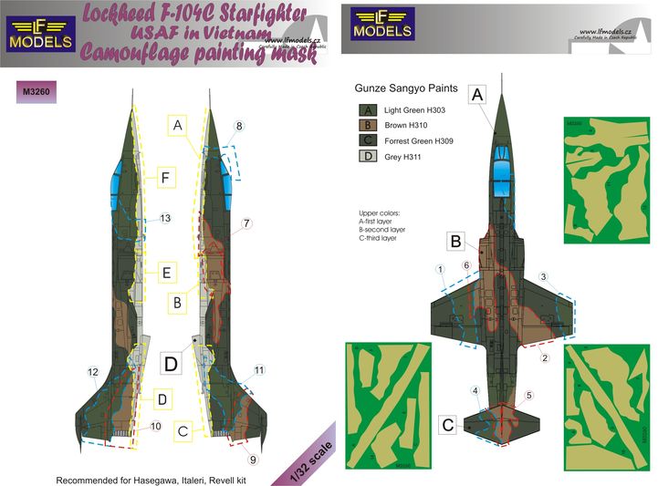 LF Models LFMM3260 F-104C Starfighter USAF Vietnam Camo Masks 1:32