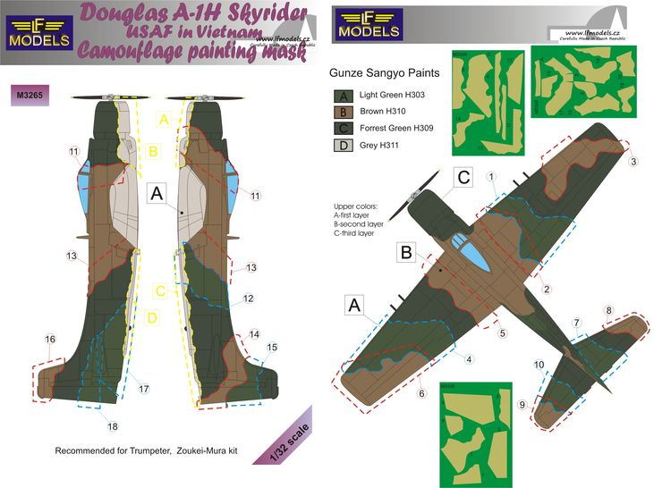 LF Models LFMM3265 Douglas A-1H Skyraider USAF Vietnam Camo Masks 1:32